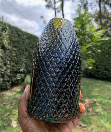 Tiny diamond tear drop amber glass vase