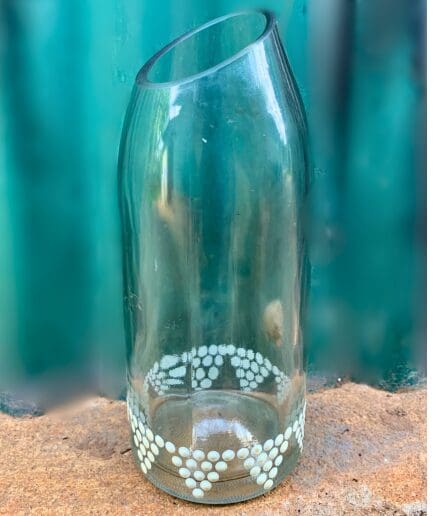 Side Cut Clear Vase With White Geometric Print