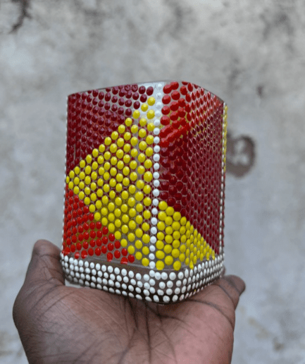 Clear Square Pen Holder with red yellow orange detail