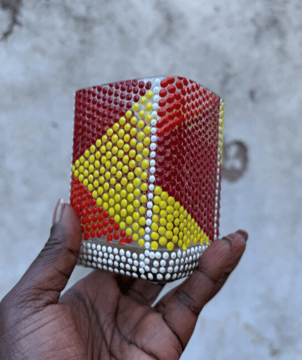 Clear Square Pen Holder with red yellow orange detail