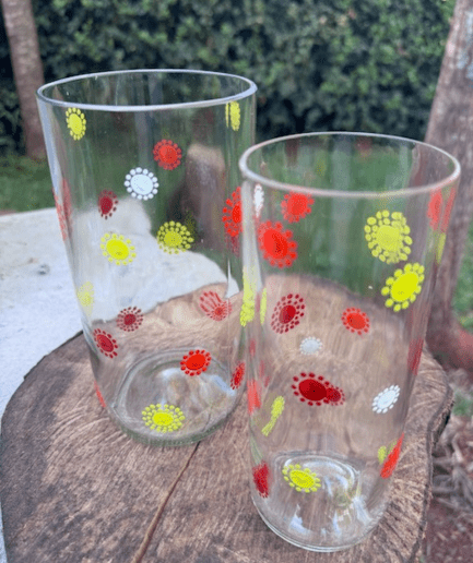 Clear Glass vase set with red yellow orange detail