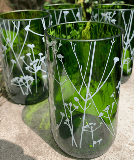 Green protea wine bottle glass