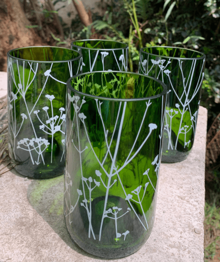 Green protea wine bottle glass