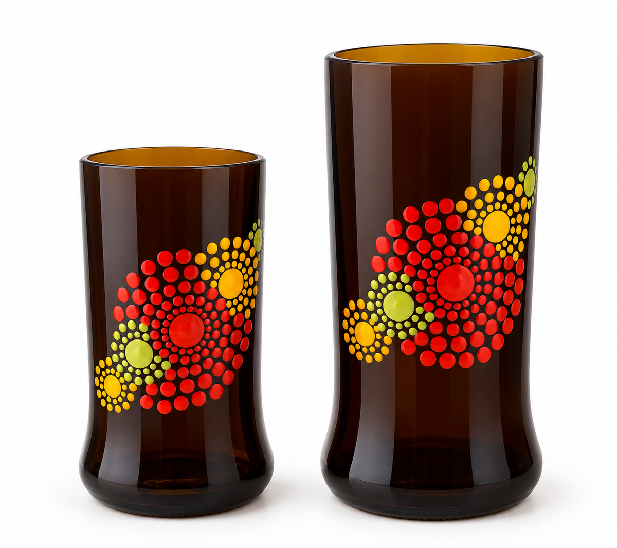 Amarula glass vase set with circular design