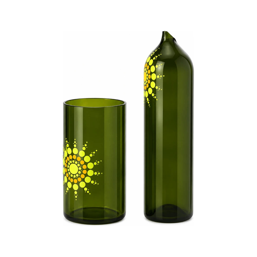 Bamboo Green + Cadmium glass carafe
