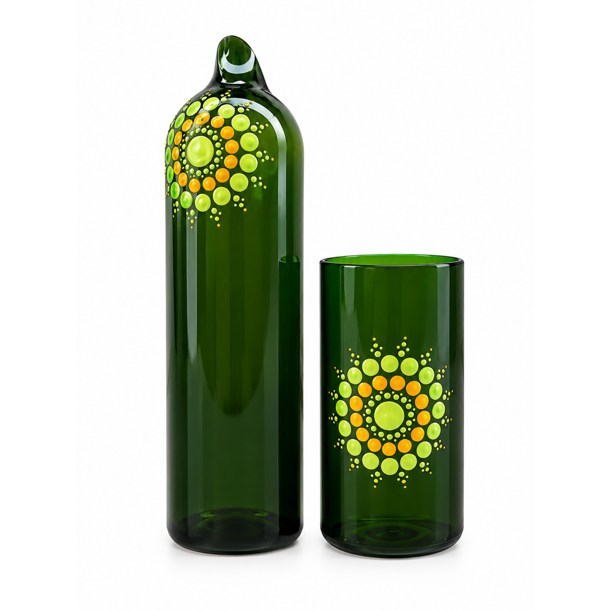 Bamboo Green + Cadmium glass carafe