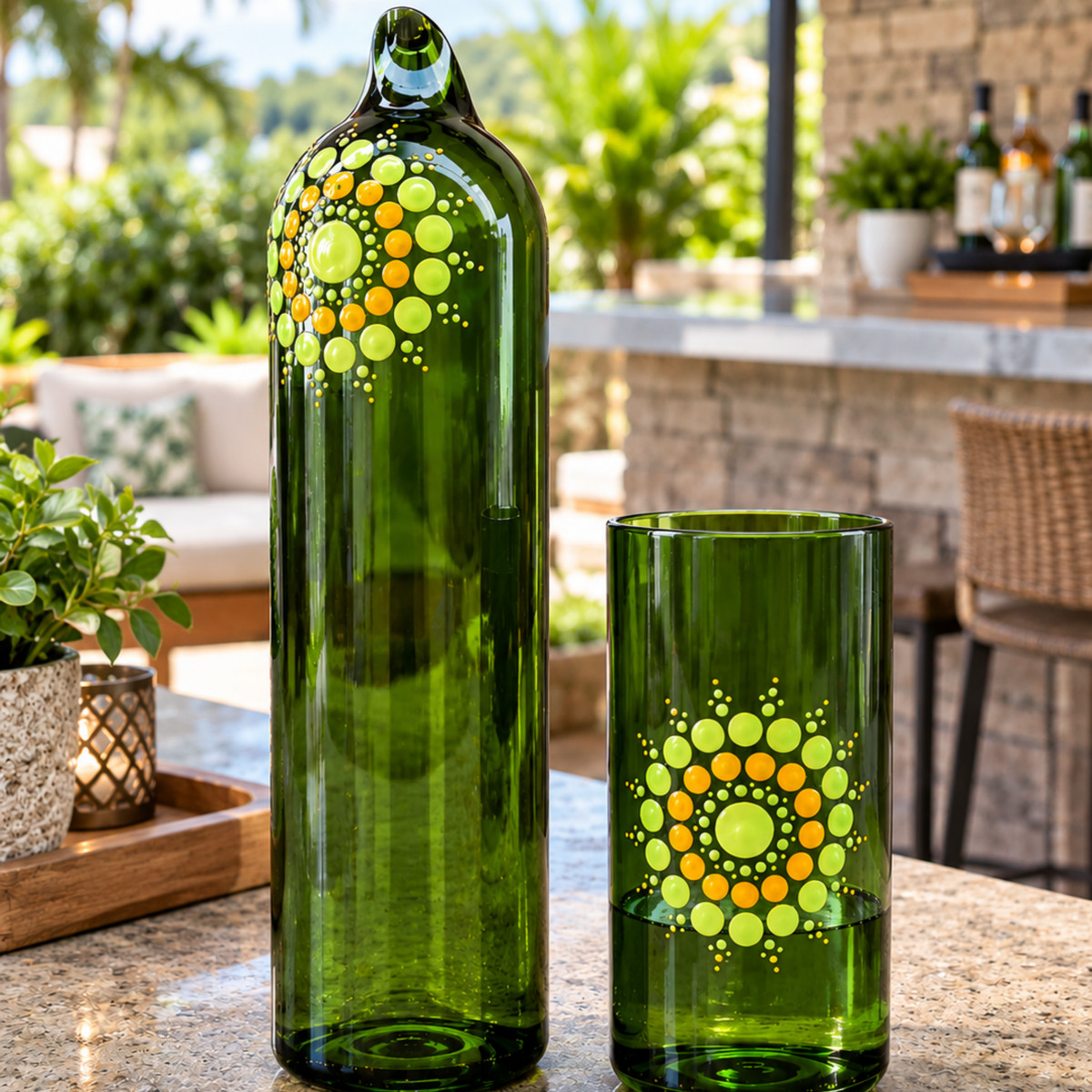 Bamboo Green + Cadmium glass carafe