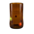 Brown drinking tumblers with bamboo, orange and cardimum yellow dots