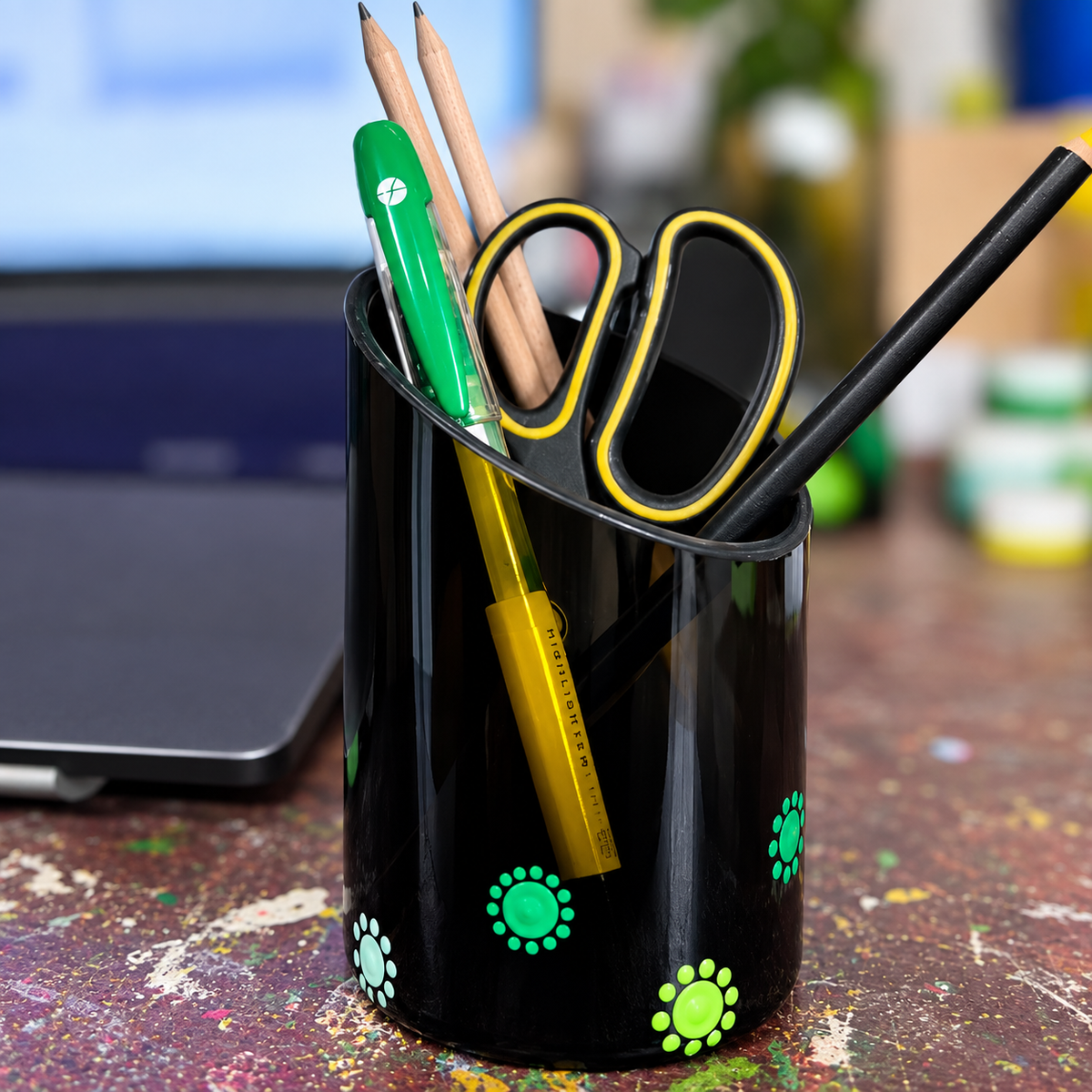 Small Green side cut pen holder green dots (Set of 2)