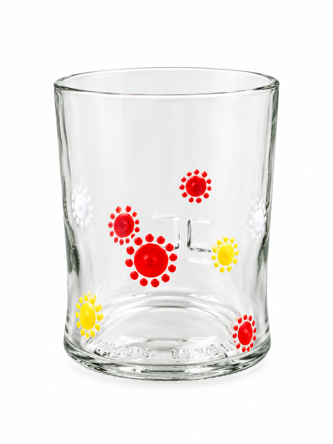 Clear Drinking Glass set with red yellow orange detail