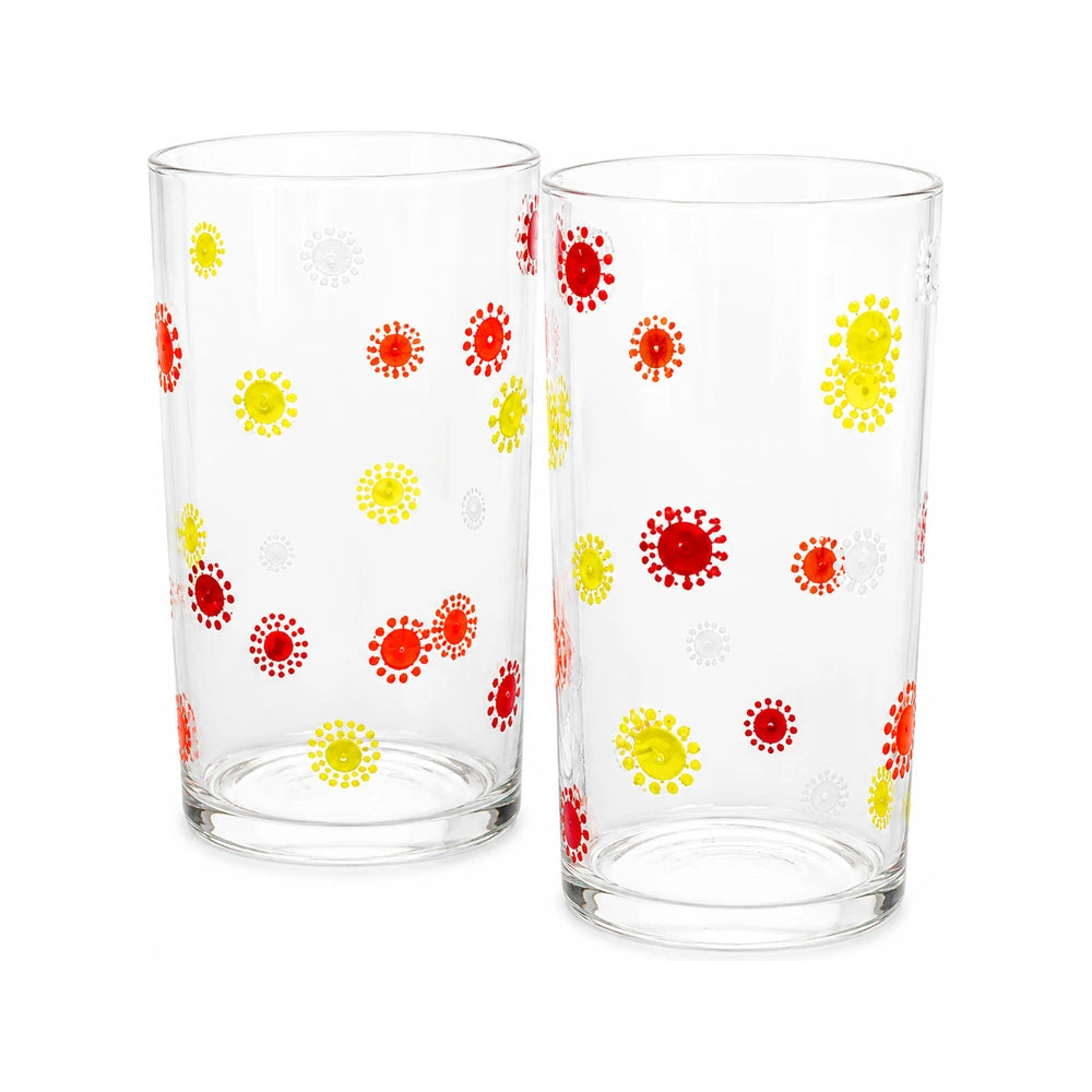 Clear Glass vase set with red yellow orange detail