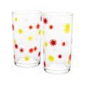 Clear Glass vase set with red yellow orange detail