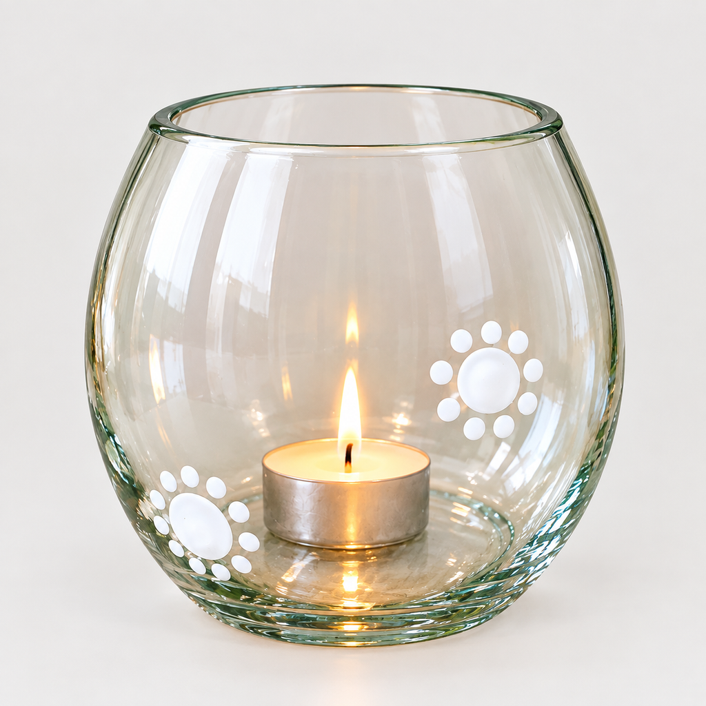 Clear bowl with white floral dots