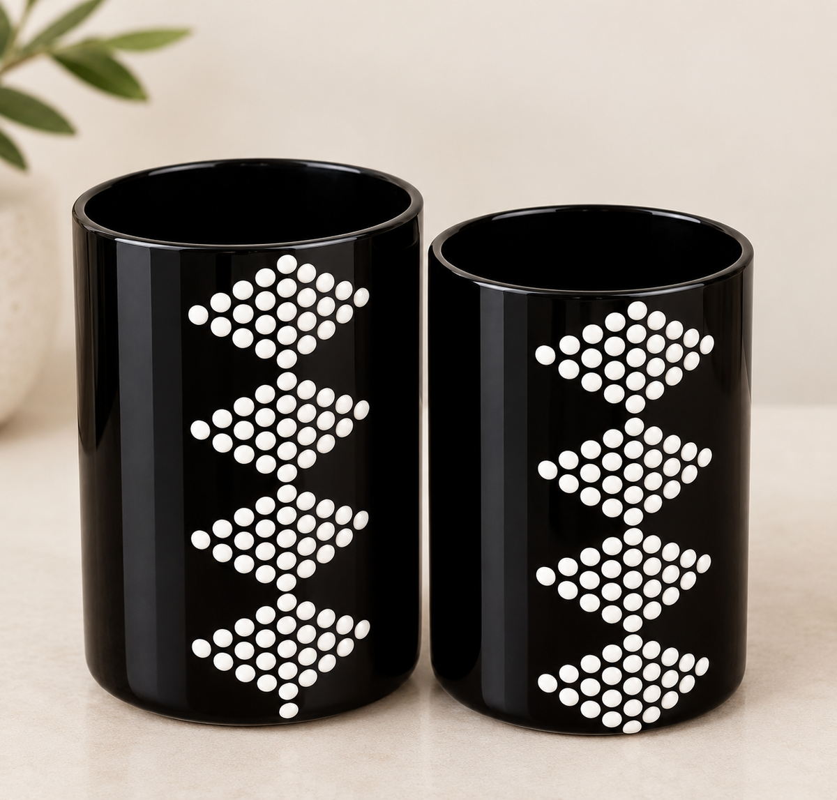 Large Hendricks gin black and white glass vase/holder set