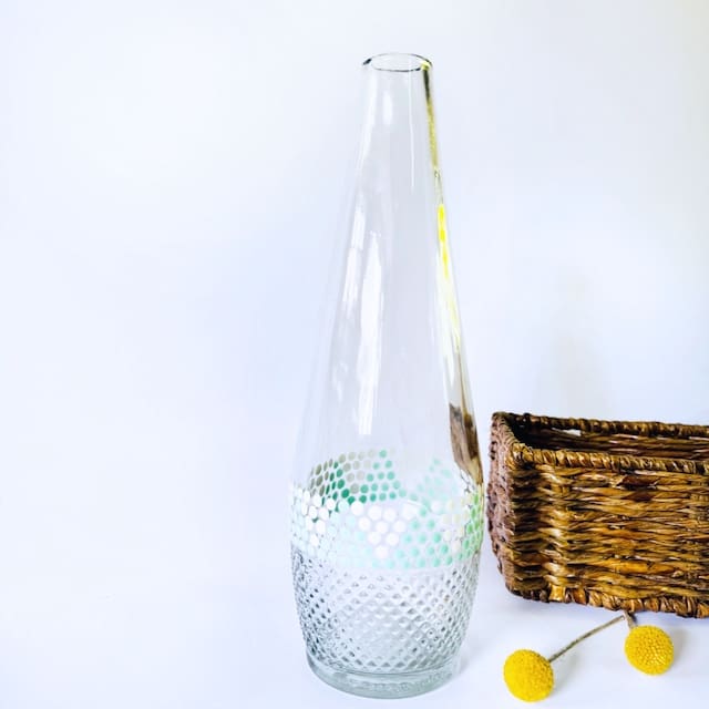 Tall nederburg glass vase with sea green + white