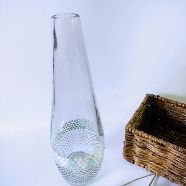 Tall nederburg glass vase with sea green + white