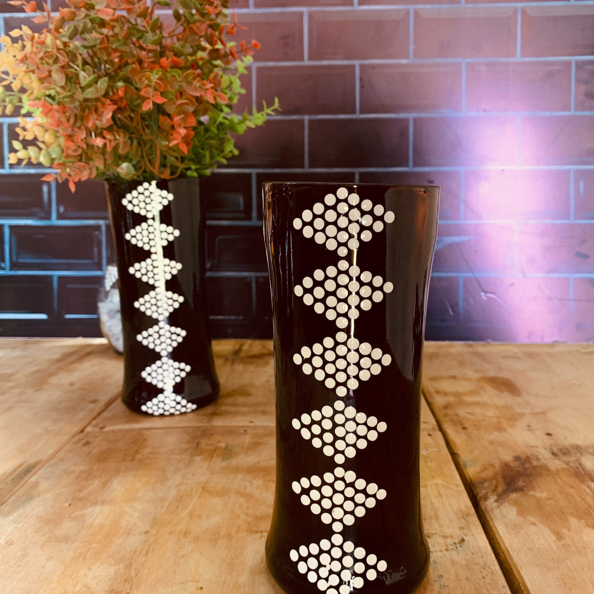 Amarula glass vase with white geo print