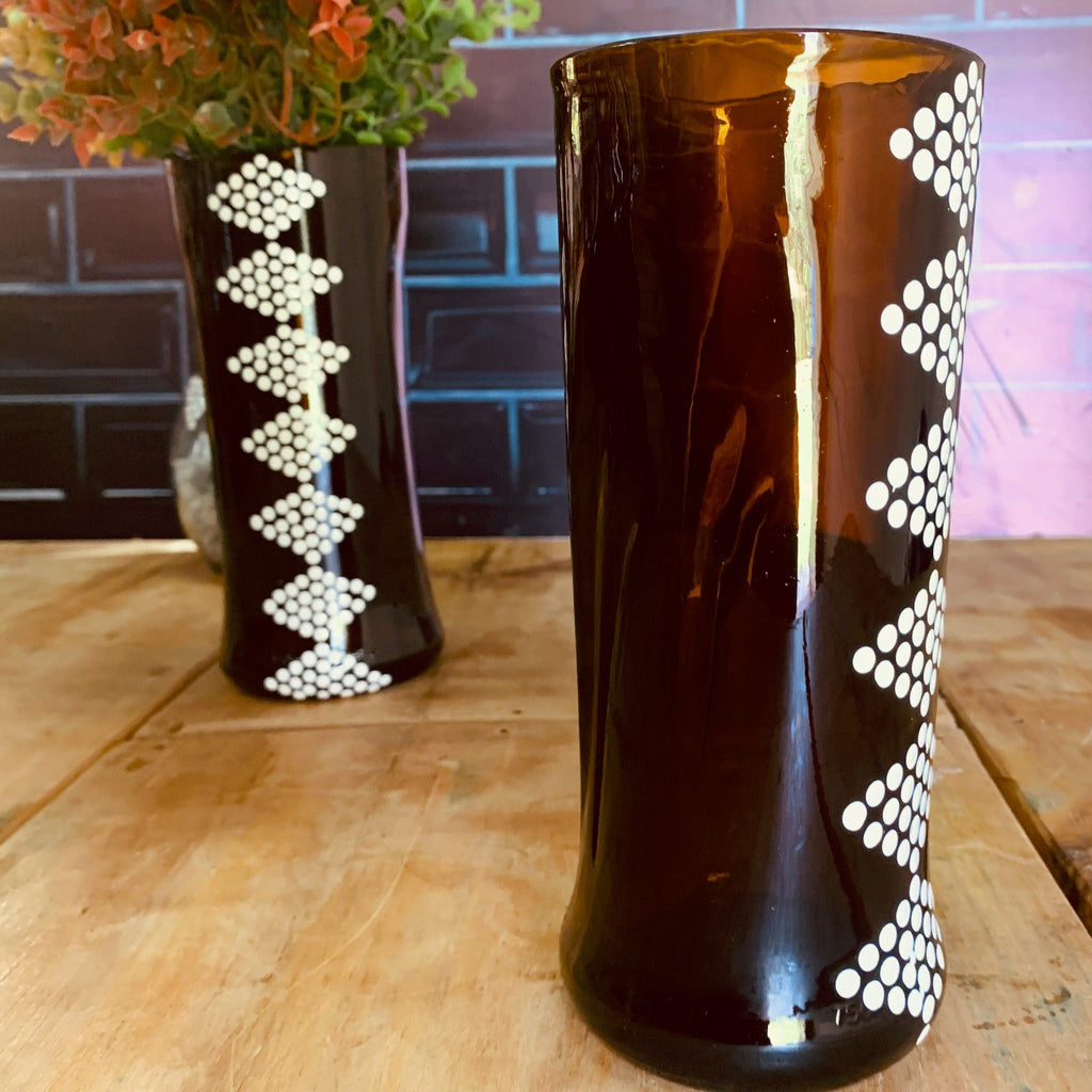 Amarula glass vase with white geo print