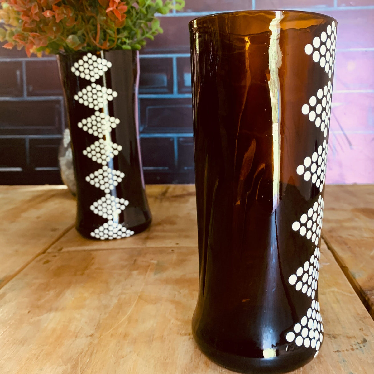 Amarula glass vase with white geo print