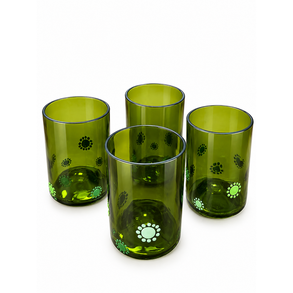 Short Green Water Tumbler With Multiple Green Dots