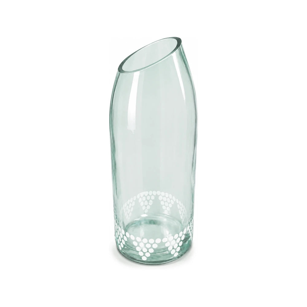 Side Cut Clear Vase With White Geometric Print