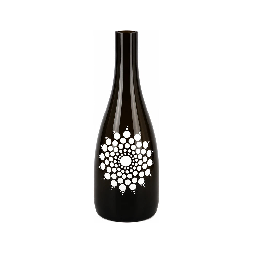 Tear drop olive green flower vase with single white circle