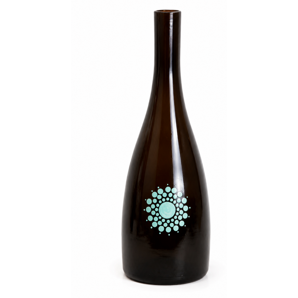 Tear drop olive green flower vase with sea green circle print