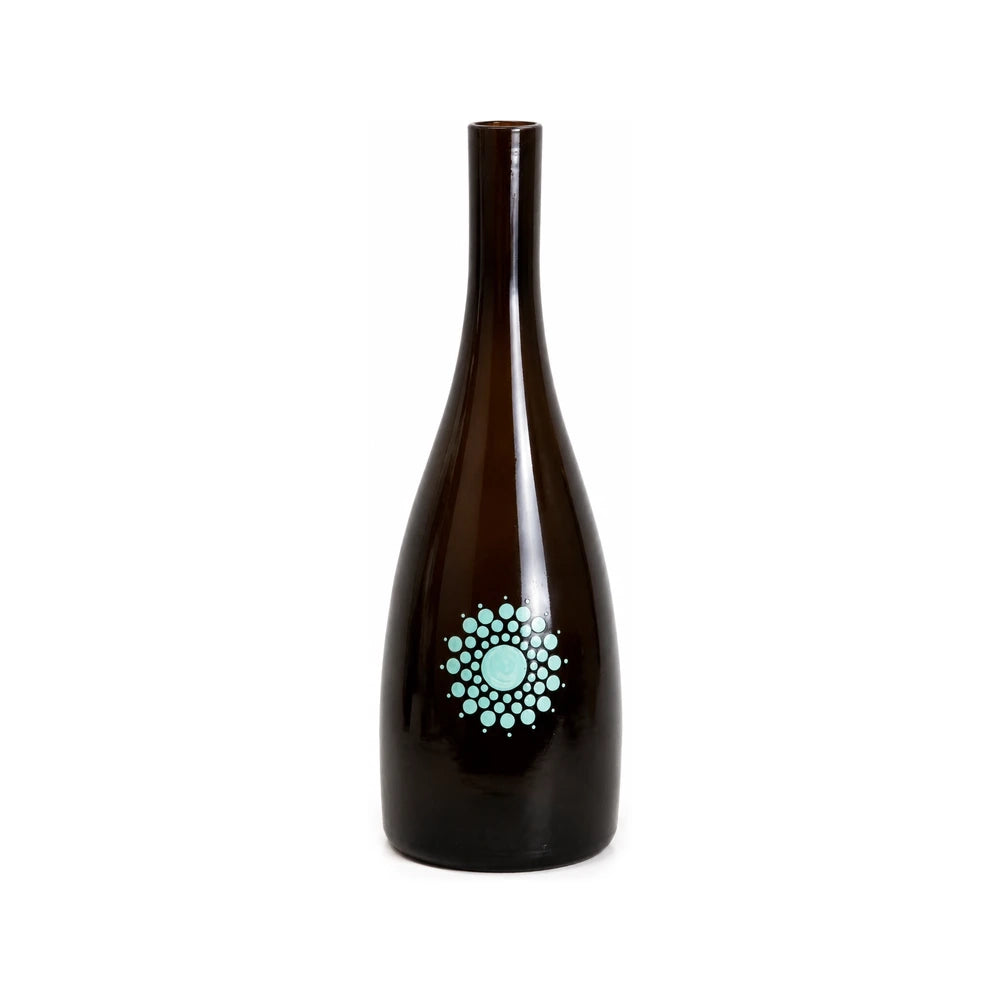 Tear drop olive green flower vase with sea green circle print