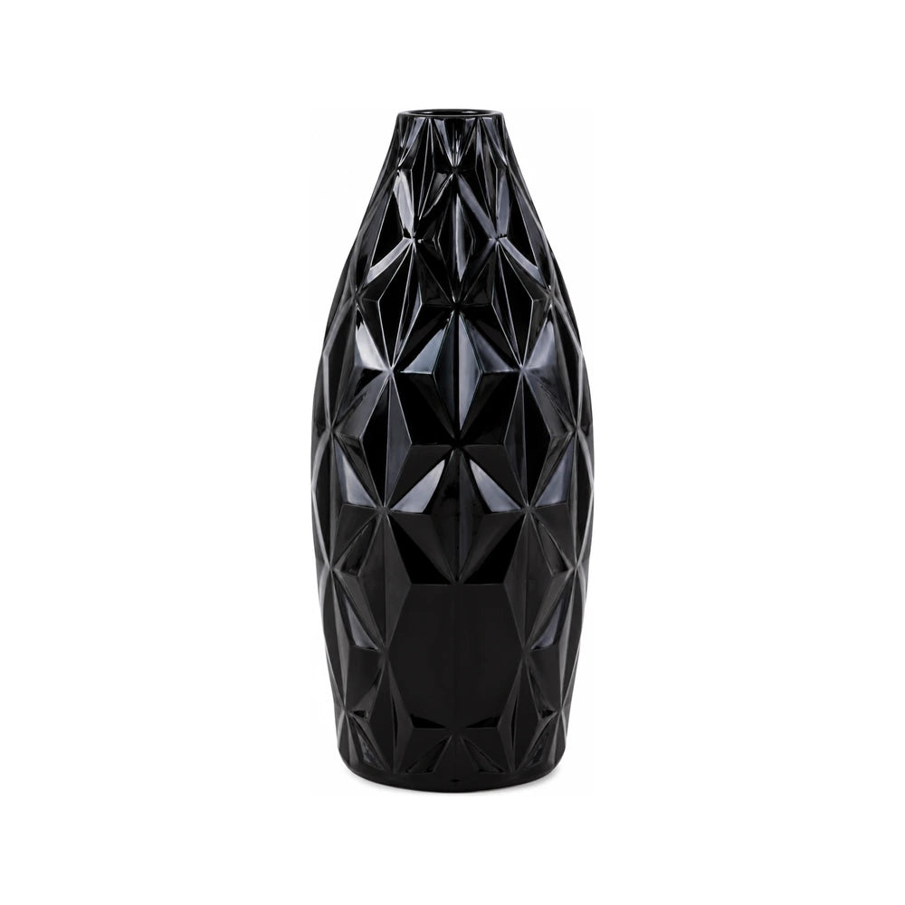 Textured large diamond black glass vase