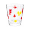 Wide Clear Glass vase set with red yellow orange detail