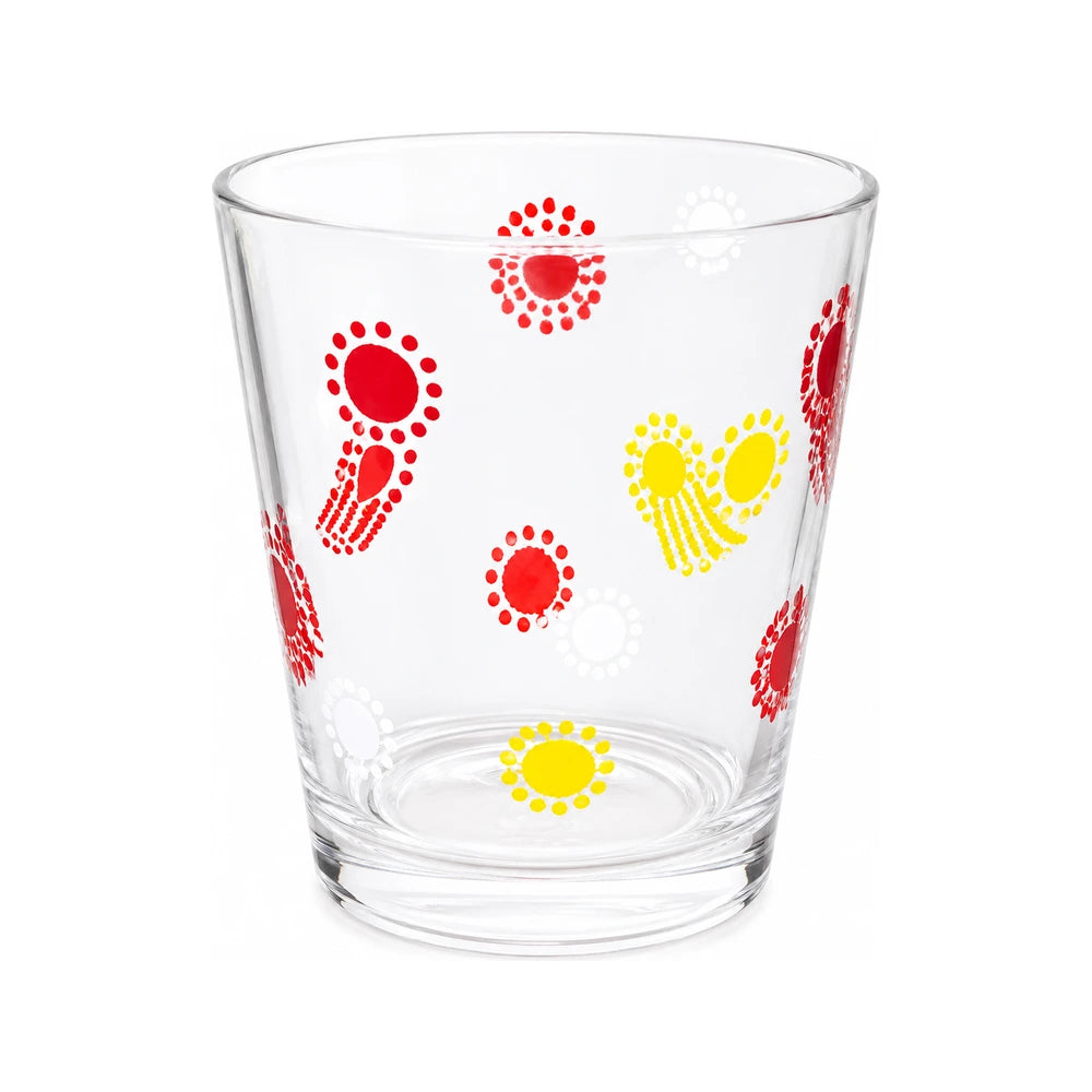 Wide Clear Glass vase set with red yellow orange detail
