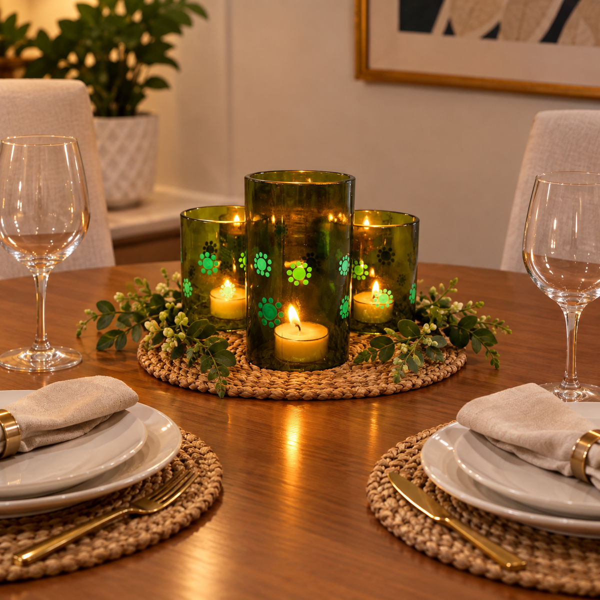Set of Green Dotted Candle Hurricanes