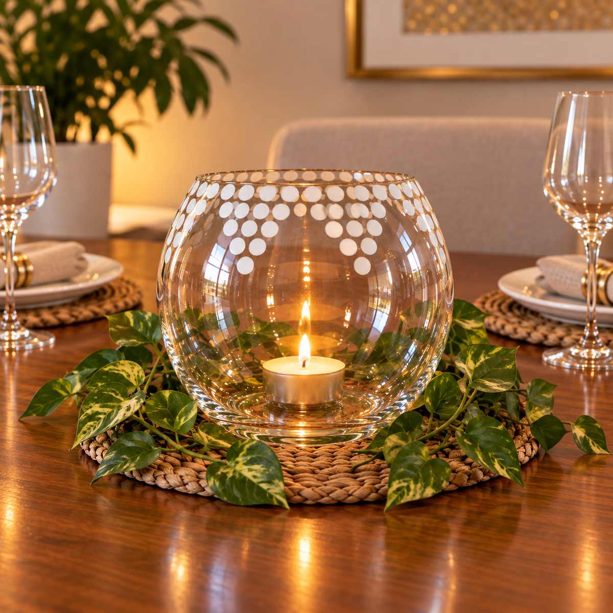 Clear Bowl with White Geometric Print