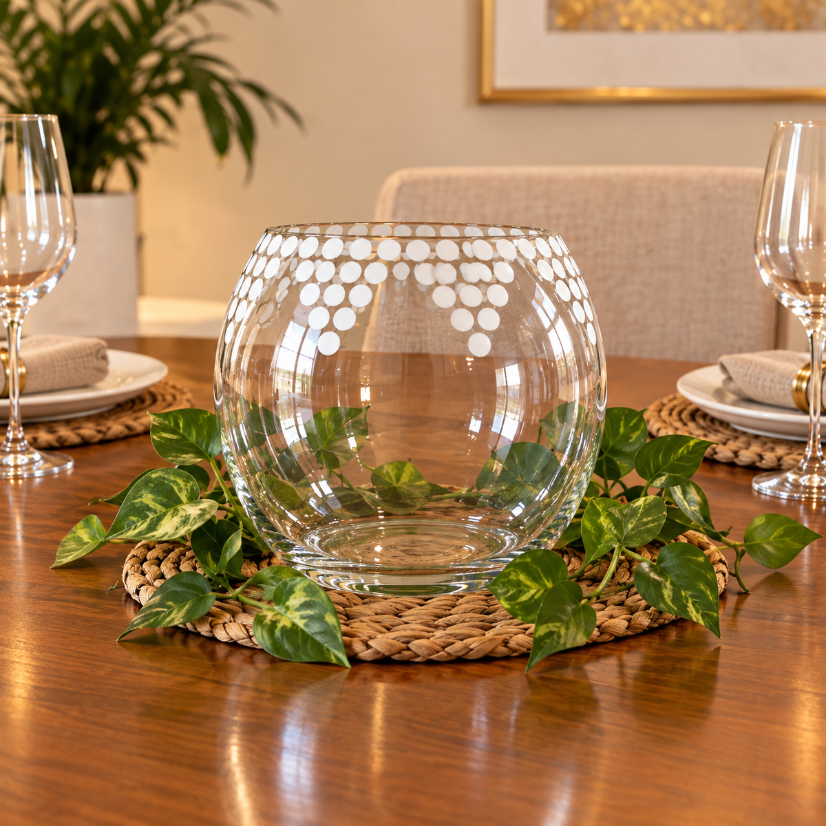 Clear Bowl with White Geometric Print