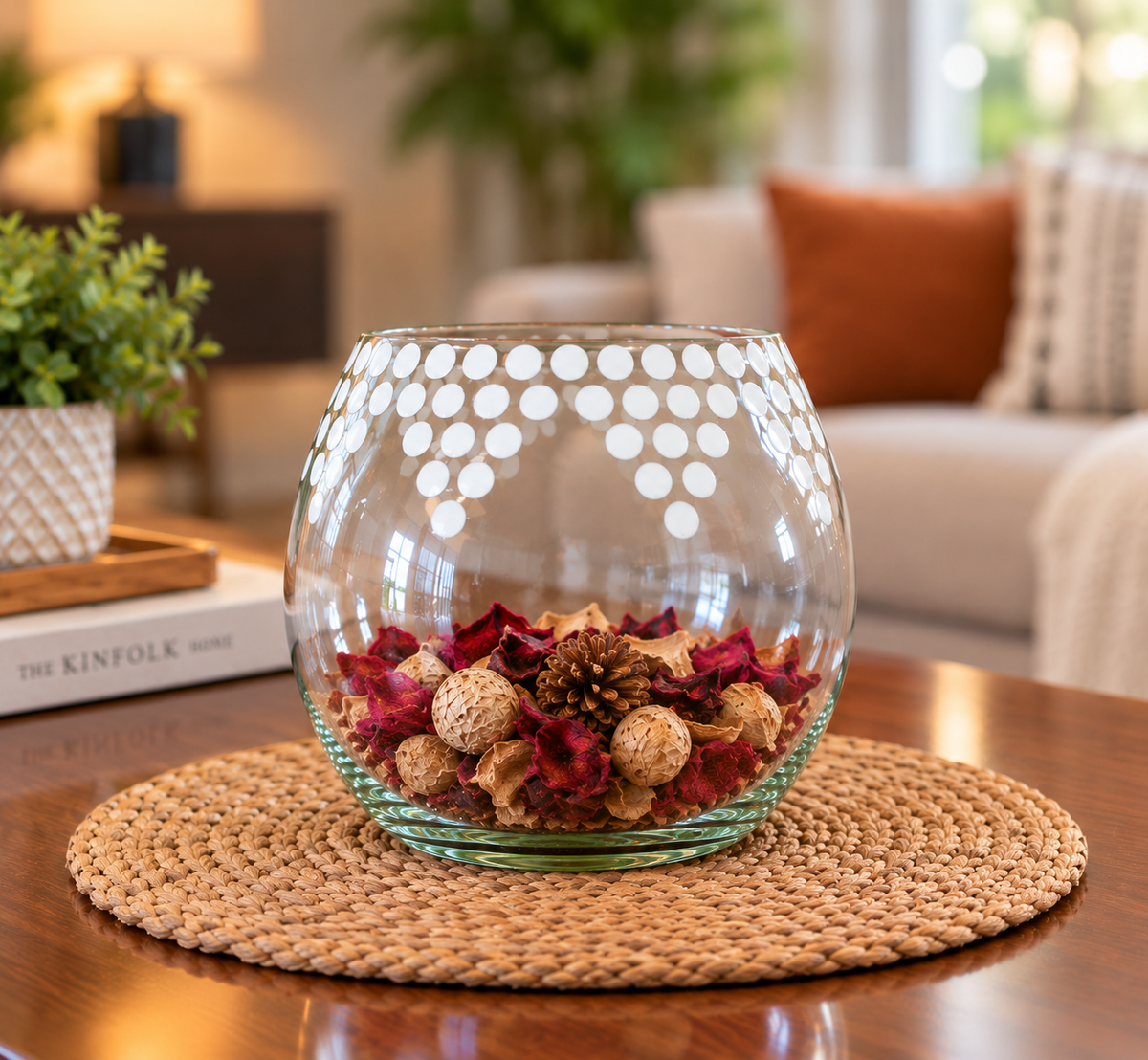 Clear Bowl with White Geometric Print