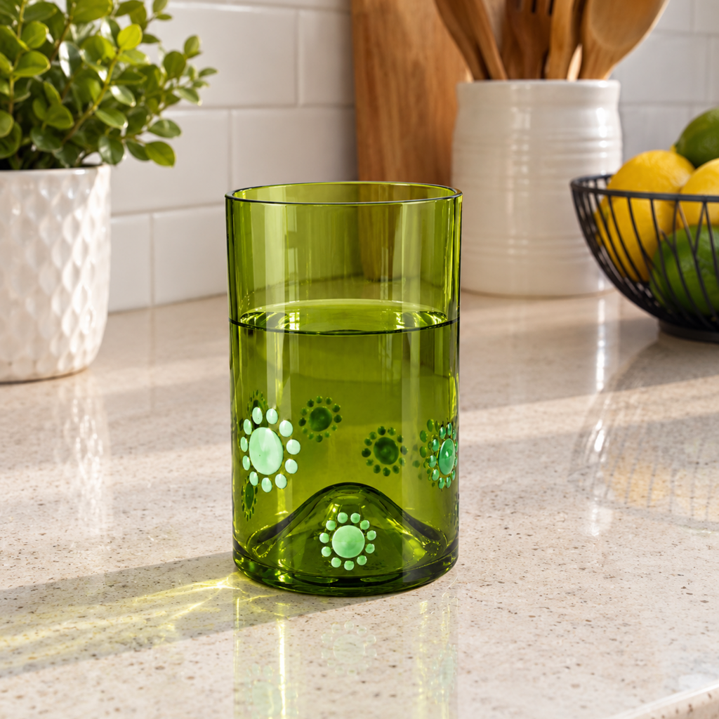 Short Green Water Tumbler With Multiple Green Dots